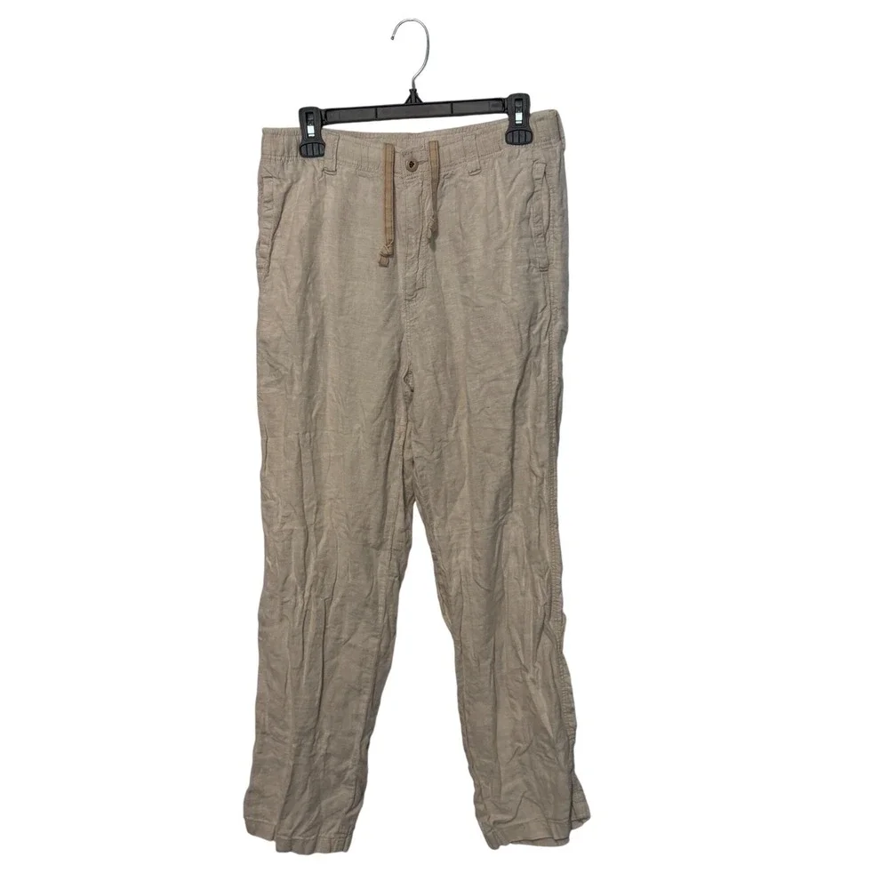Tommy Bahama Pants Mens Small Beige 100% Linen Drawstring Elastic Waist Cabana
